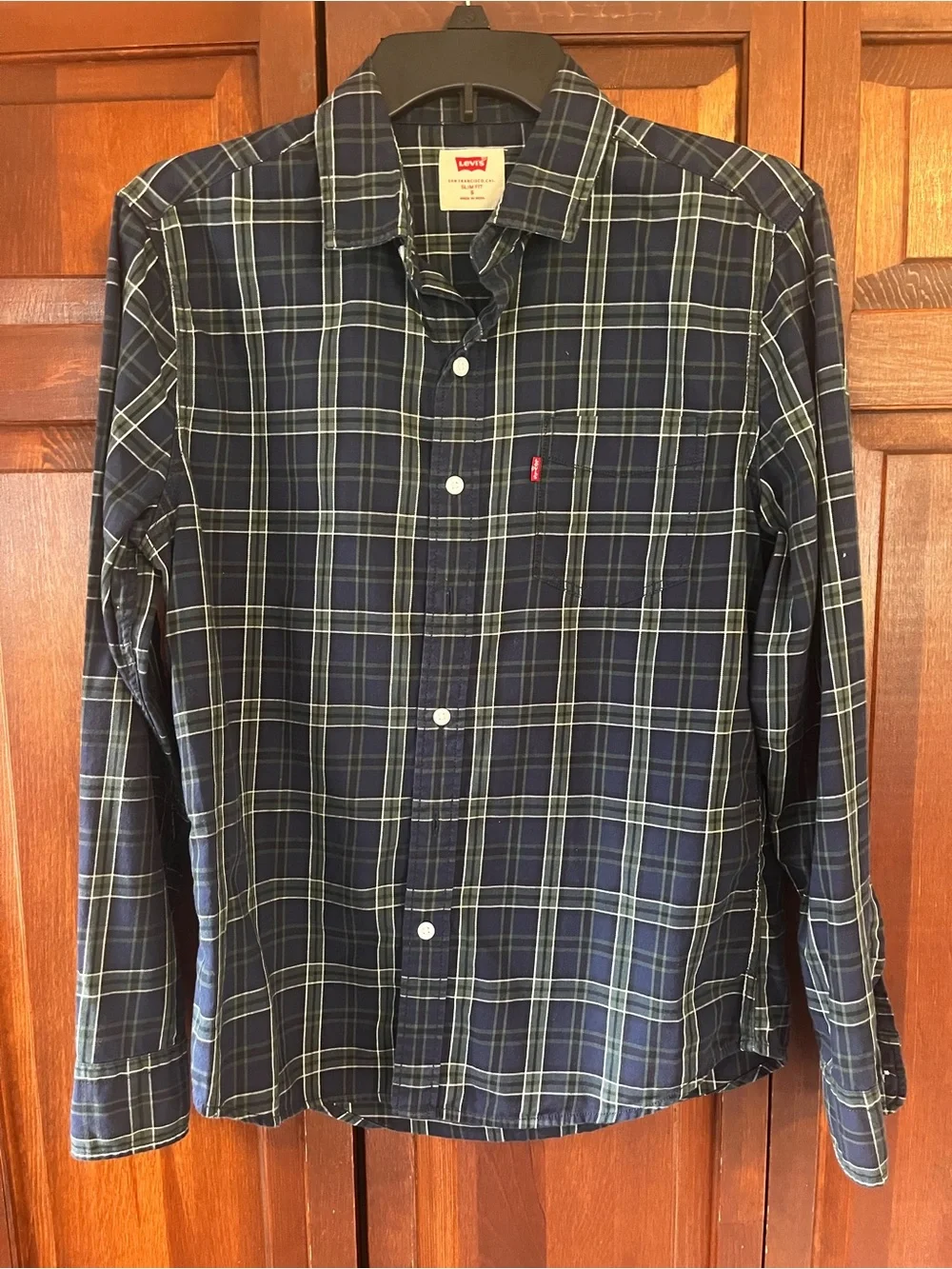 Levi's Slim Fit Plaid Button-Down Shirt, Navy/Green